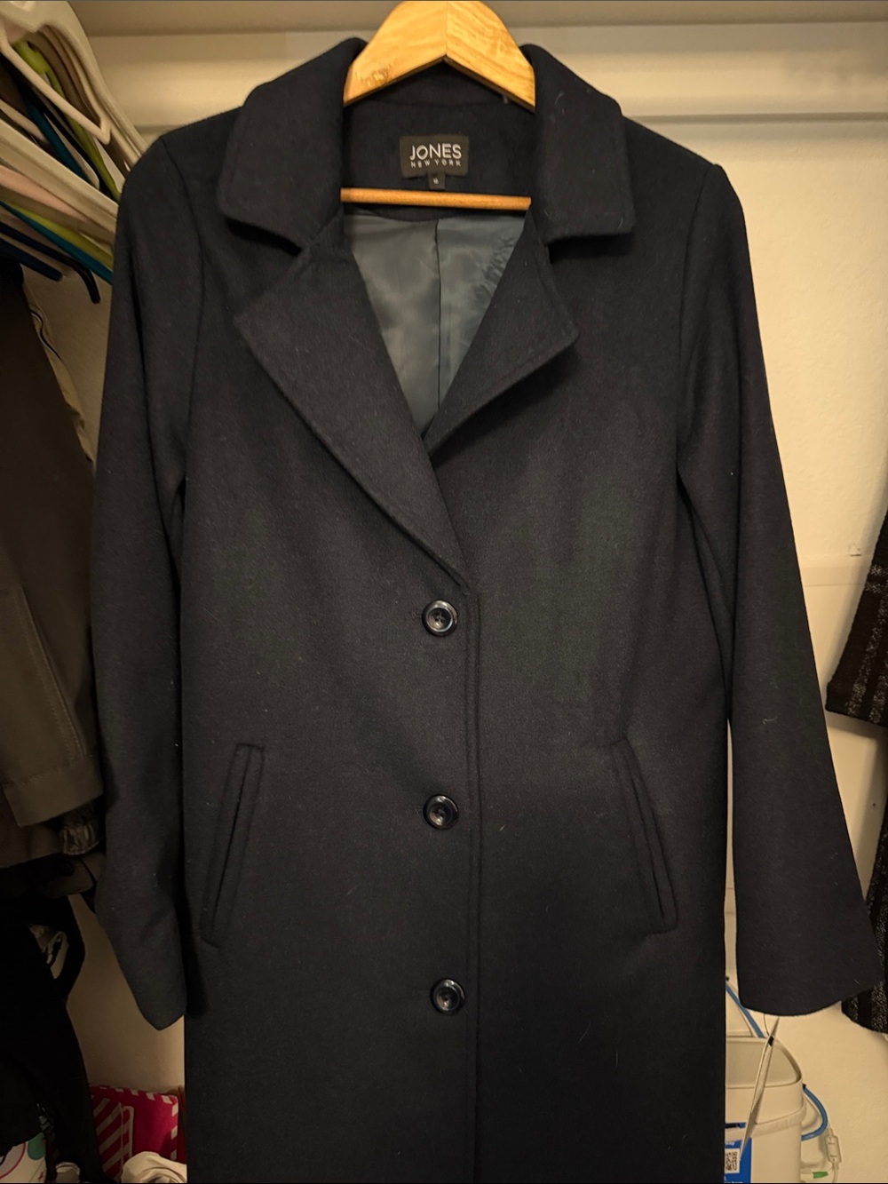 Jones New York Dark Navy Wool Single-Breasted Pea Coat